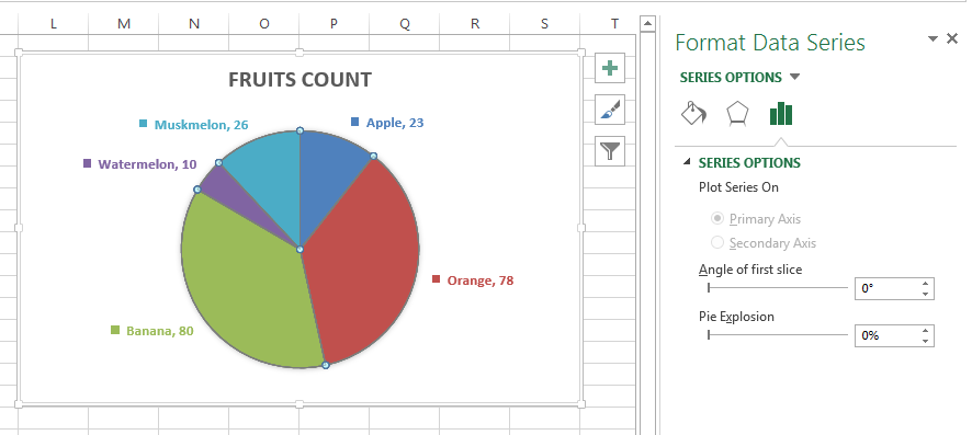 Microsoft Excel 2013 - Pie Chart - Series Options