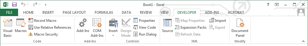 Microsoft Excel 2013 - Developer tab