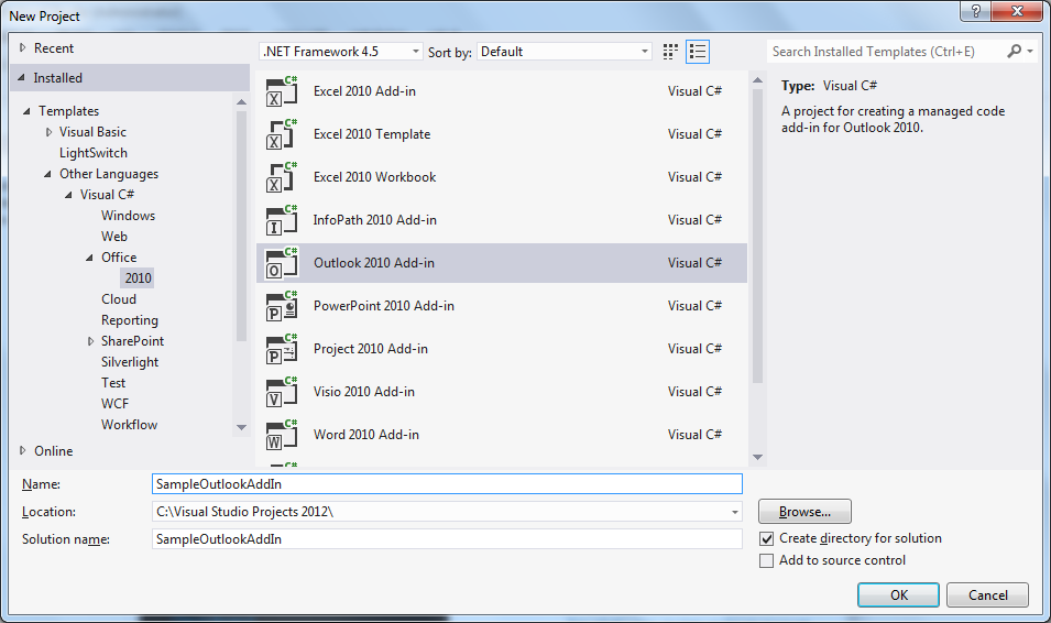 Visual Studio - Outlook 2010 Add-in