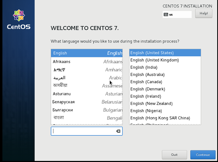 CentOS 7 - Installation - Language Selection