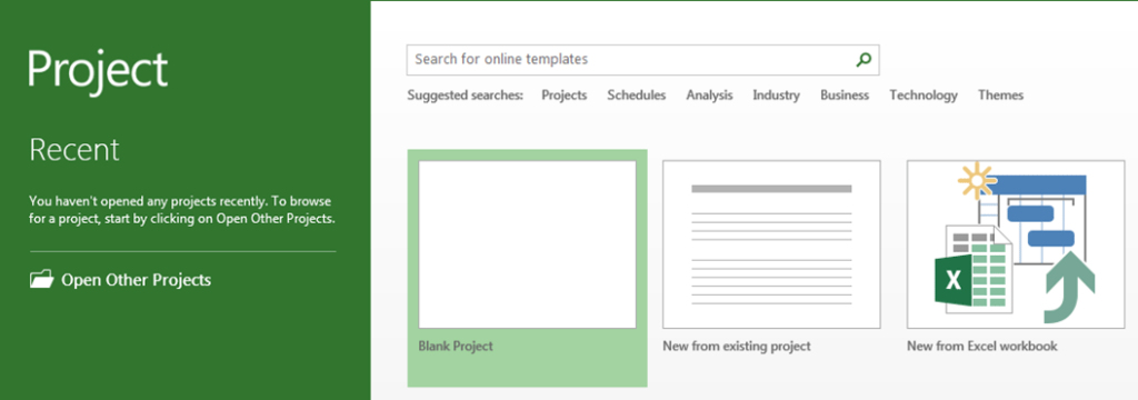 Microsoft Project 2013 - Select Blank Project