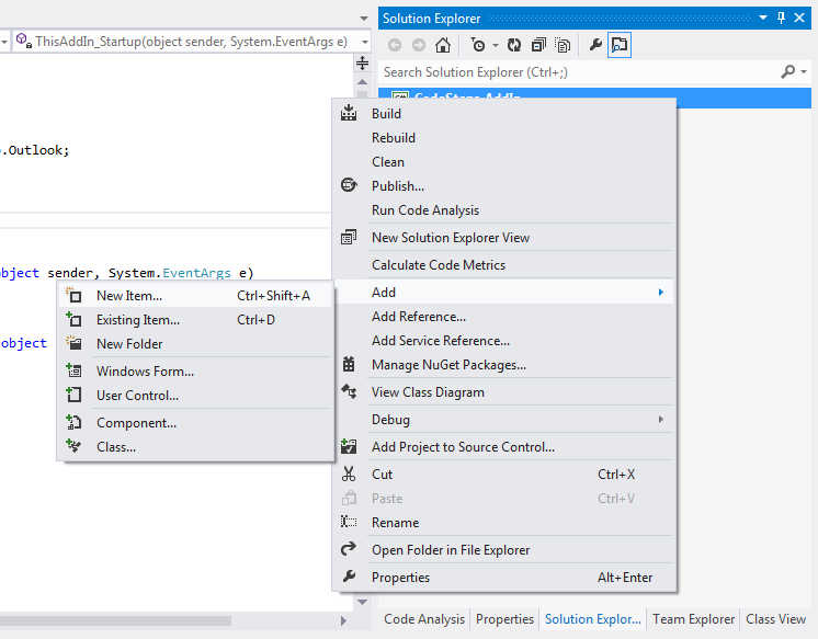 Visual Studio - Add New Item to the Project