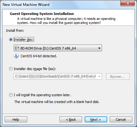 VMWare Workstation 12 - Select Disc