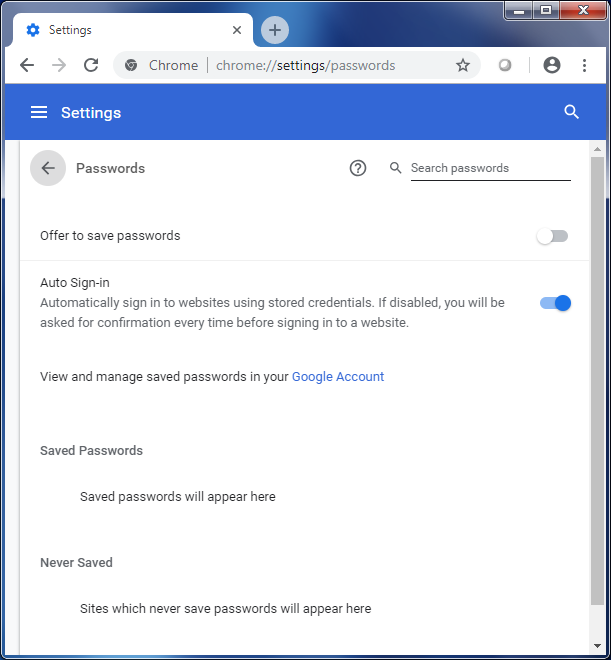 Google Chrome - Passwords page