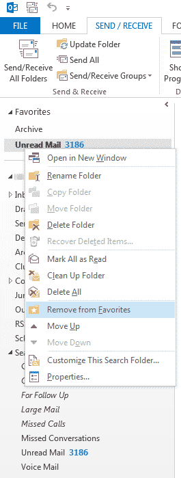 Microsoft Outlook - Remove from Favorites