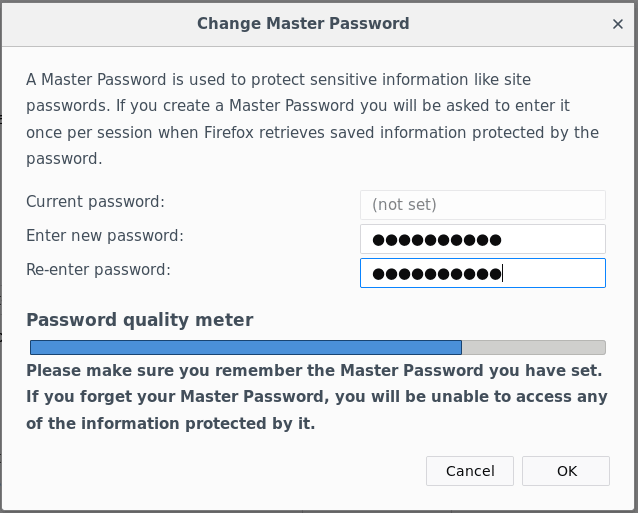 Firefox - Change Master Password dialog