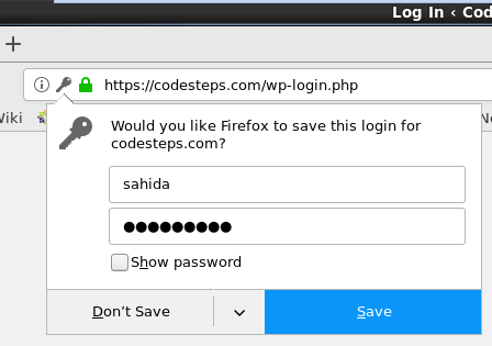 Mozilla Firefox - Prompt to Save login details