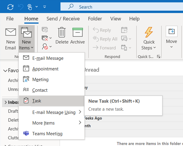 Microsoft Outlook - Create a new Task