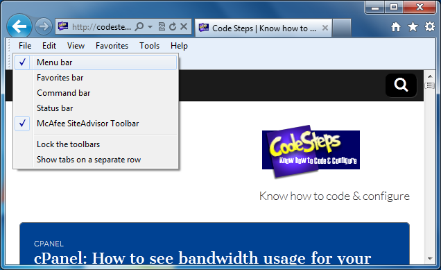 How to show or hide Menu bar in Internet Explorer? - CodeSteps