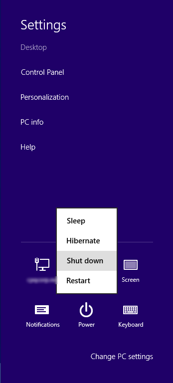 Windows 8 – How to “Shut down” the system?