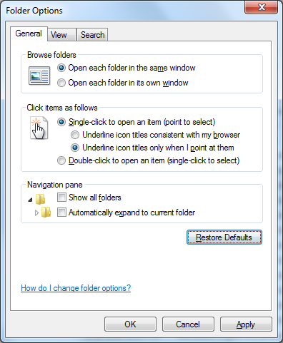 Windows 7: How to open Folder Options dialog in Windows Explorer?