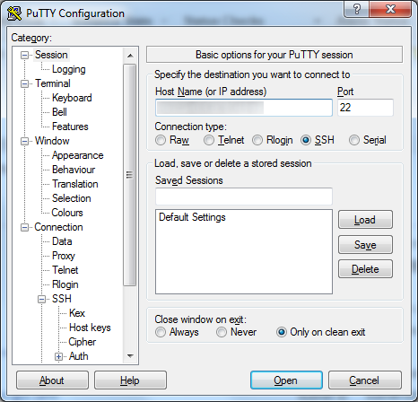PuTTY : How to connect to the Host (Using SSH network Protocol 