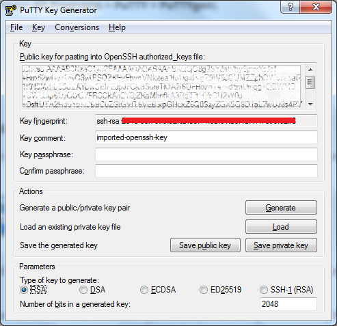 PuTTYgen - Loaded Key details