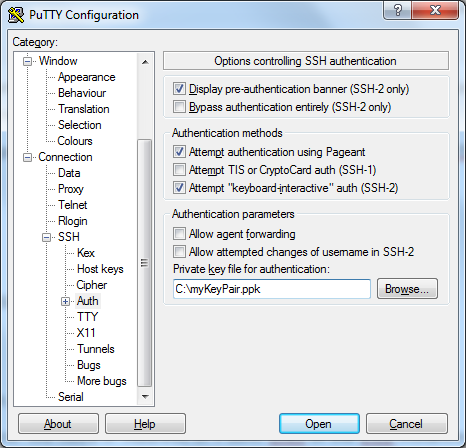 PuTTY - SSH - Authentication using Private Key file