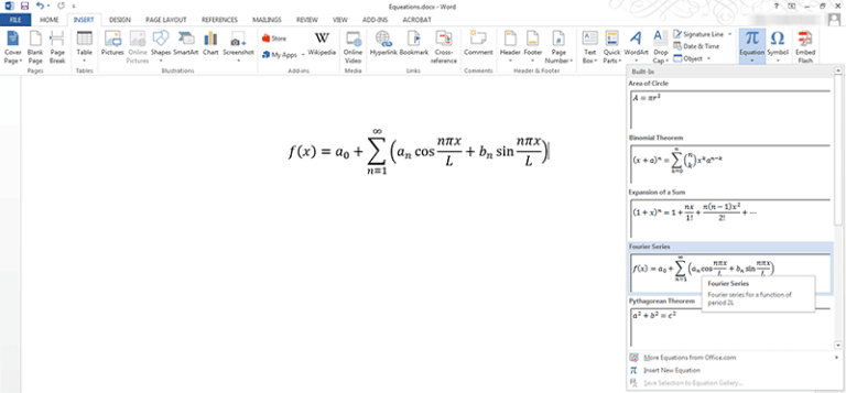 insert equation in word but using equation editor