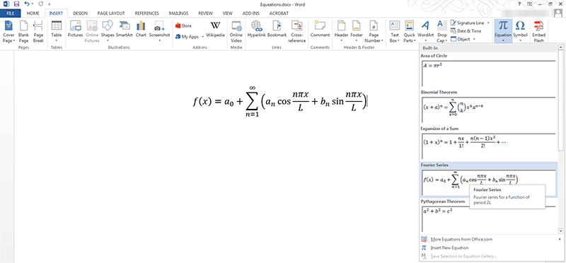 how to insert equation in word 2013