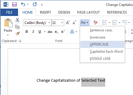 how to open change case in word
