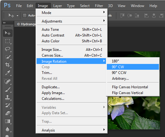Image Rotation menu in Photoshop CS6