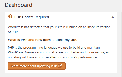 WordPress - PHP Update required