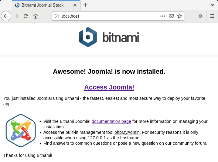 Bitnami Joomla Stack - Joomla is now installed