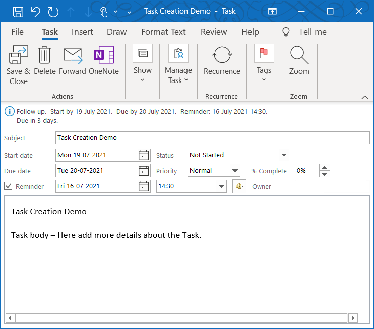 how to set up tasks in outlook